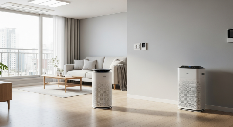 거실 공기청정기, 벽면에 둘 거라면 어떤 타입이 편할까? LG 퓨리케어 360 Hit vs 삼성 블루스카이 5500